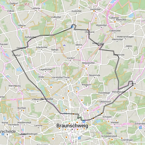 Map miniature of "Lehre Countryside Ride" cycling inspiration in Braunschweig, Germany. Generated by Tarmacs.app cycling route planner