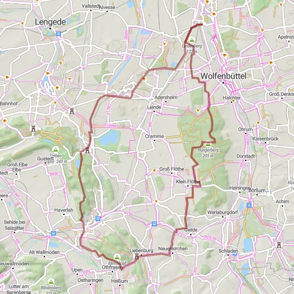 Karten-Miniaturansicht der Radinspiration "Herausfordernde Tour durch die Harzvorland-Hügel" in Braunschweig, Germany. Erstellt vom Tarmacs.app-Routenplaner für Radtouren