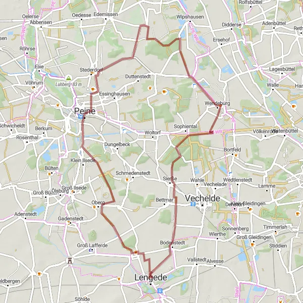 Karten-Miniaturansicht der Radinspiration "Kleine Gravel-Tour durch malerische Landschaften" in Braunschweig, Germany. Erstellt vom Tarmacs.app-Routenplaner für Radtouren