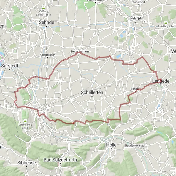 Map miniature of "Söhlde Gravel Adventure" cycling inspiration in Braunschweig, Germany. Generated by Tarmacs.app cycling route planner
