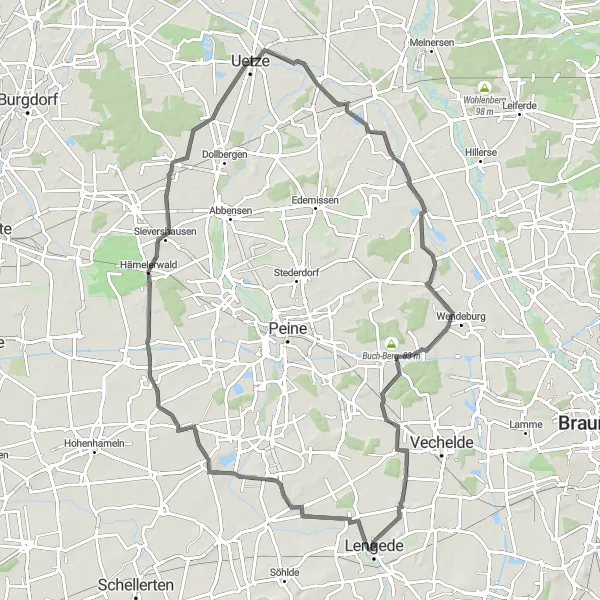 Map miniature of "Lengede - Adenstedt Circuit" cycling inspiration in Braunschweig, Germany. Generated by Tarmacs.app cycling route planner