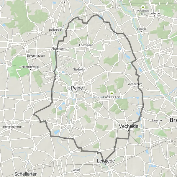 Map miniature of "Adenstedt to Seilbahnberg Loop" cycling inspiration in Braunschweig, Germany. Generated by Tarmacs.app cycling route planner