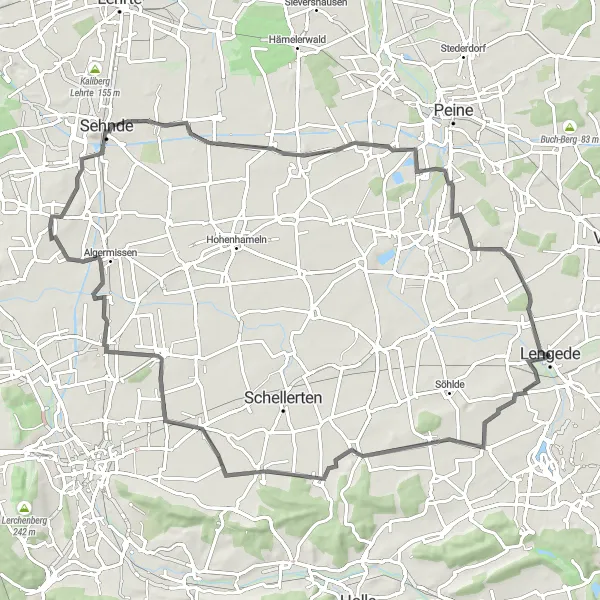 Map miniature of "Hannover Road Challenge" cycling inspiration in Braunschweig, Germany. Generated by Tarmacs.app cycling route planner