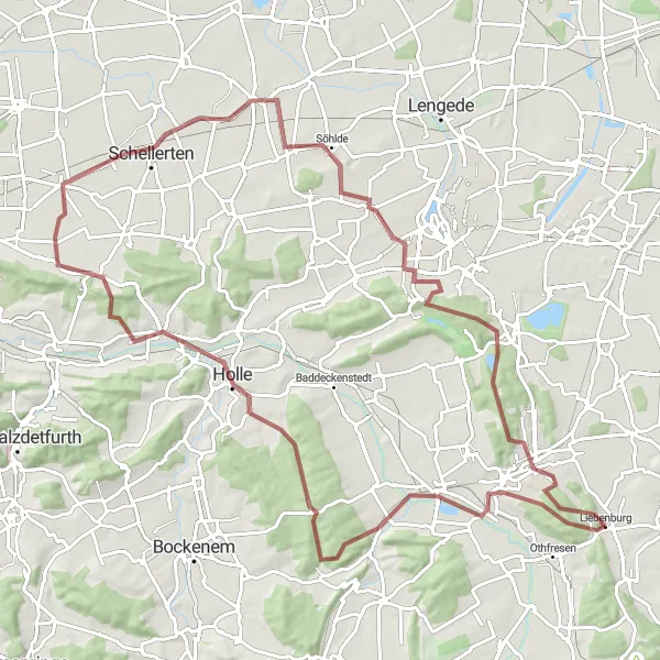 Map miniature of "Ringelheim Gravel Adventure" cycling inspiration in Braunschweig, Germany. Generated by Tarmacs.app cycling route planner