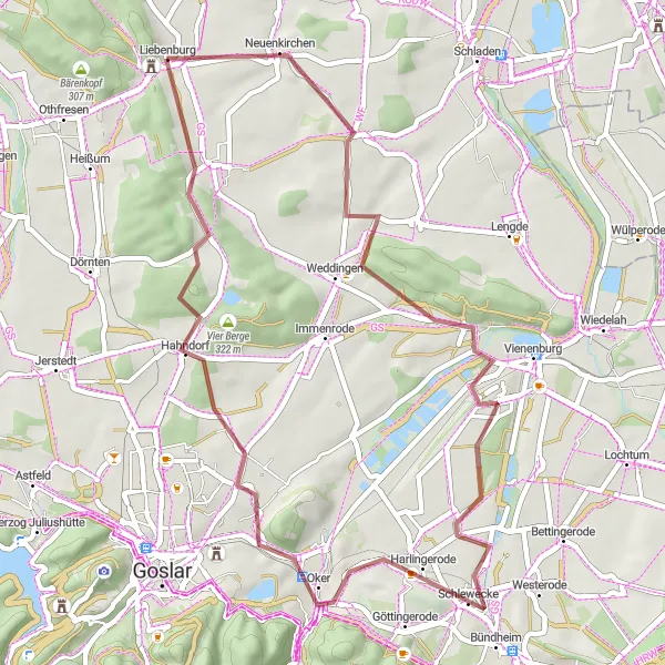 Map miniature of "Liebenburg-Short Gravel Adventure" cycling inspiration in Braunschweig, Germany. Generated by Tarmacs.app cycling route planner