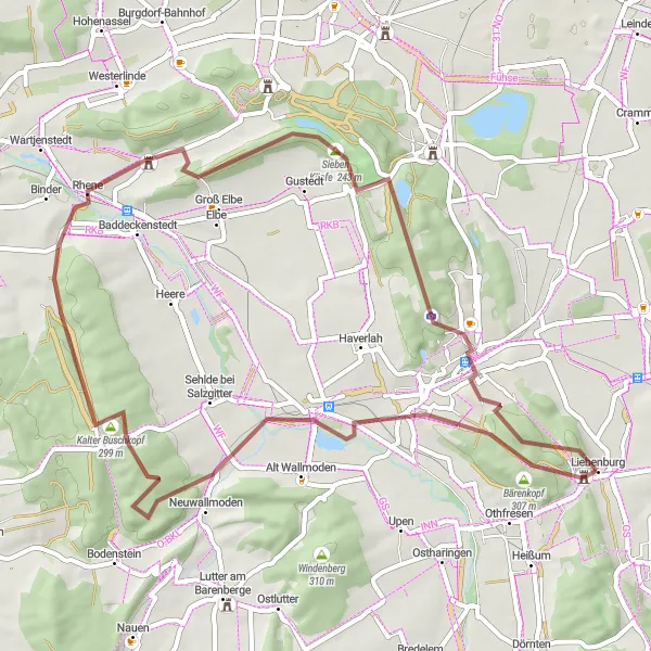 Map miniature of "Ringelheim and Salzgitter-Bad Gravel Adventure" cycling inspiration in Braunschweig, Germany. Generated by Tarmacs.app cycling route planner