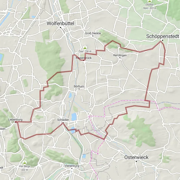 Map miniature of "Liebenburg-Gravel Tour" cycling inspiration in Braunschweig, Germany. Generated by Tarmacs.app cycling route planner