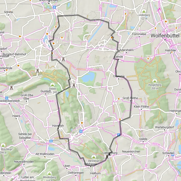 Map miniature of "Liebenburg-Landscape Road Tour" cycling inspiration in Braunschweig, Germany. Generated by Tarmacs.app cycling route planner