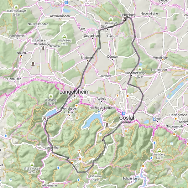 Map miniature of "Liebenburg to Goslar Scenic Road Cycling" cycling inspiration in Braunschweig, Germany. Generated by Tarmacs.app cycling route planner