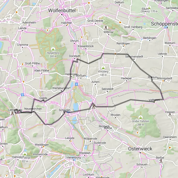 Map miniature of "Liebenburg-Road and Nature Tour" cycling inspiration in Braunschweig, Germany. Generated by Tarmacs.app cycling route planner