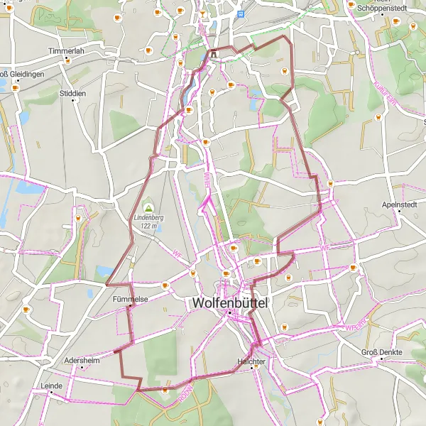 Map miniature of "Gravel Adventure near Atzum" cycling inspiration in Braunschweig, Germany. Generated by Tarmacs.app cycling route planner