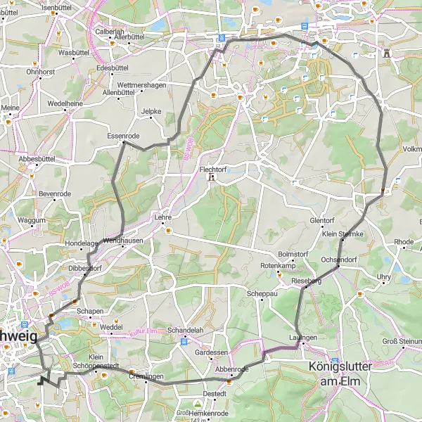 Map miniature of "Braunschweig to Wolfsburg Loop" cycling inspiration in Braunschweig, Germany. Generated by Tarmacs.app cycling route planner