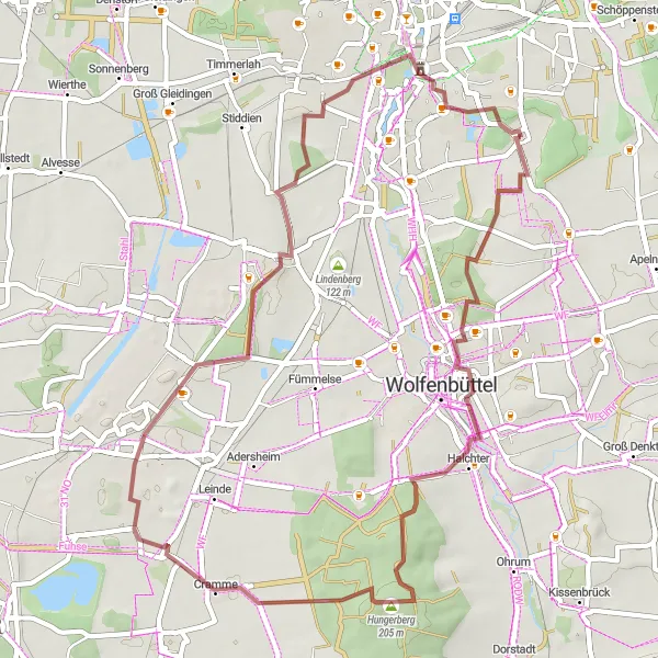 Map miniature of "Venedig and Beyond" cycling inspiration in Braunschweig, Germany. Generated by Tarmacs.app cycling route planner