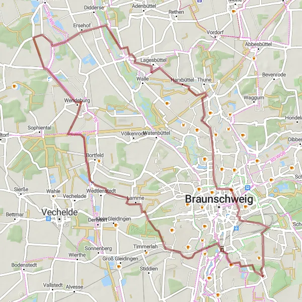 Map miniature of "Discovering Mascherode" cycling inspiration in Braunschweig, Germany. Generated by Tarmacs.app cycling route planner