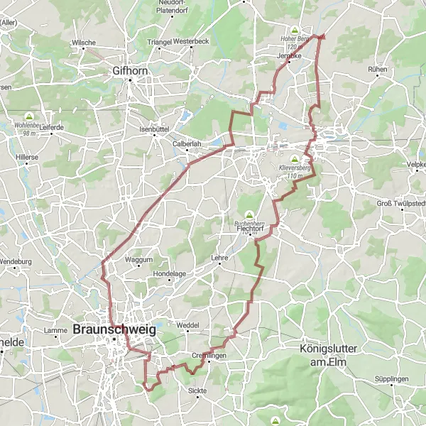 Map miniature of "Mascherode Gravel Adventure" cycling inspiration in Braunschweig, Germany. Generated by Tarmacs.app cycling route planner