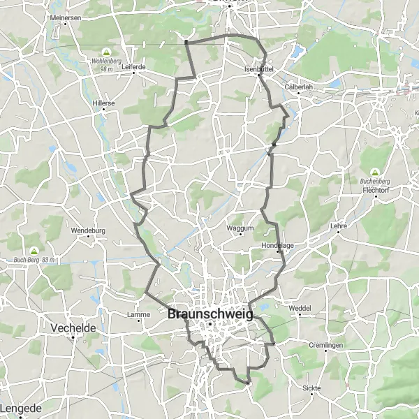 Map miniature of "Country Road Adventure" cycling inspiration in Braunschweig, Germany. Generated by Tarmacs.app cycling route planner