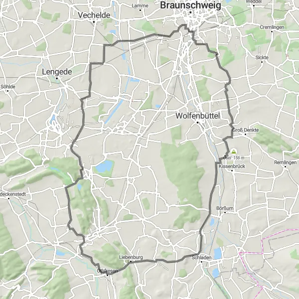 Map miniature of "Hills and Castles Ride from Mascherode" cycling inspiration in Braunschweig, Germany. Generated by Tarmacs.app cycling route planner