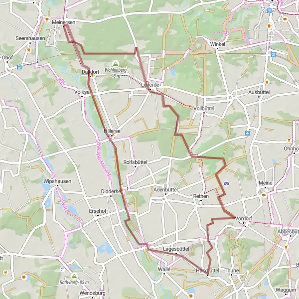 Map miniature of "Wohlenberg and Leiferde Gravel Adventure" cycling inspiration in Braunschweig, Germany. Generated by Tarmacs.app cycling route planner