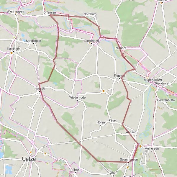 Karten-Miniaturansicht der Radinspiration "Rund um Meinersen Gravelroute" in Braunschweig, Germany. Erstellt vom Tarmacs.app-Routenplaner für Radtouren