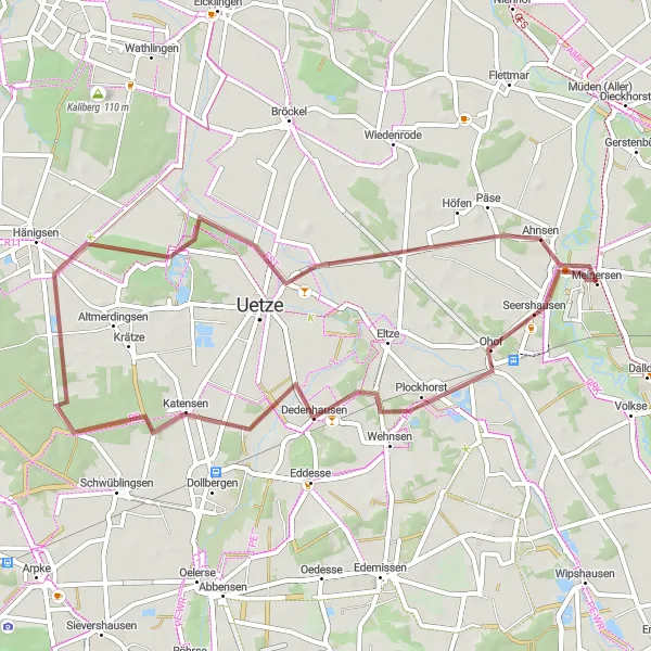 Map miniature of "Dedenhausen and Katensen Gravel Ride" cycling inspiration in Braunschweig, Germany. Generated by Tarmacs.app cycling route planner