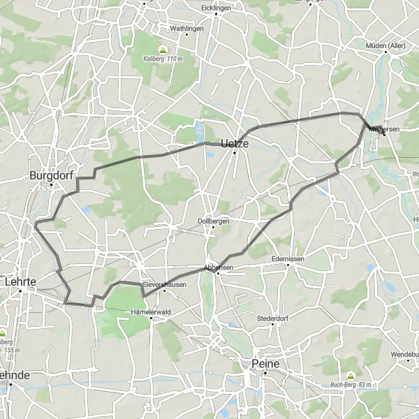 Karten-Miniaturansicht der Radinspiration "Eine Fahrt durch Wehnsen und Ahnsen" in Braunschweig, Germany. Erstellt vom Tarmacs.app-Routenplaner für Radtouren