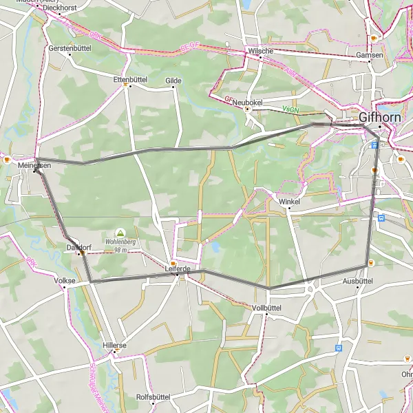 Map miniature of "Gifhorn-Leiferde-Katzenberg Loop" cycling inspiration in Braunschweig, Germany. Generated by Tarmacs.app cycling route planner