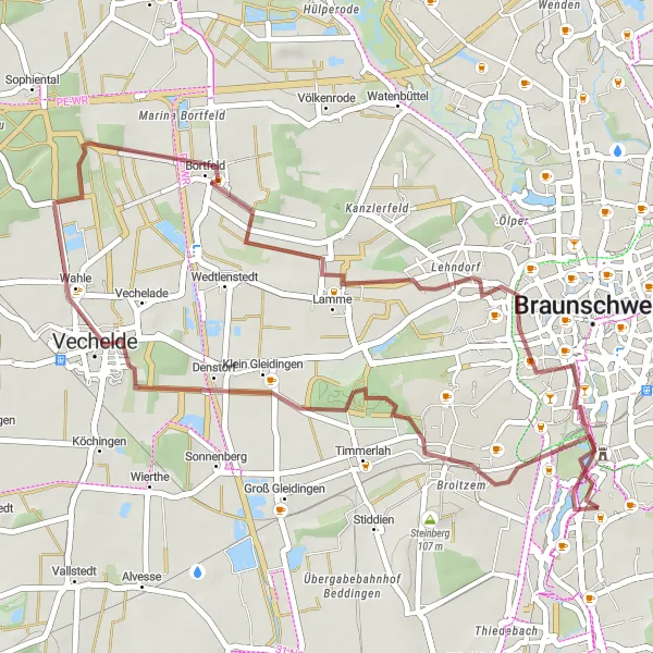 Karten-Miniaturansicht der Radinspiration "Rundtour durch die Natur rund um Melverode" in Braunschweig, Germany. Erstellt vom Tarmacs.app-Routenplaner für Radtouren