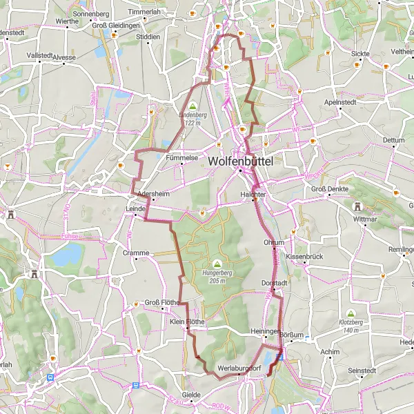 Map miniature of "Gravel Trails Escape" cycling inspiration in Braunschweig, Germany. Generated by Tarmacs.app cycling route planner