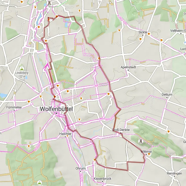 Map miniature of "Ahlum - Quälenberg - Wolfenbüttel - Schieferberg loop" cycling inspiration in Braunschweig, Germany. Generated by Tarmacs.app cycling route planner