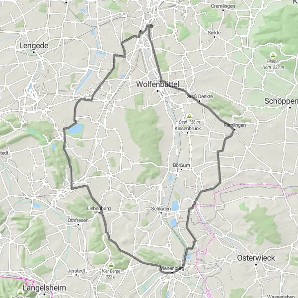 Map miniature of "Wittmar and Beyond" cycling inspiration in Braunschweig, Germany. Generated by Tarmacs.app cycling route planner