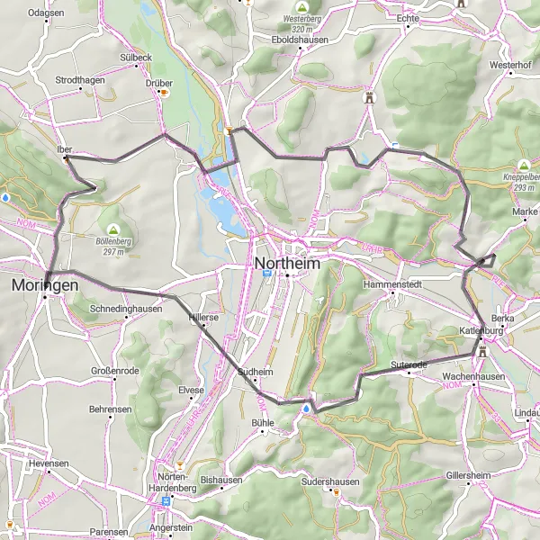 Map miniature of "Moringen to Iber Road Cycling Route" cycling inspiration in Braunschweig, Germany. Generated by Tarmacs.app cycling route planner