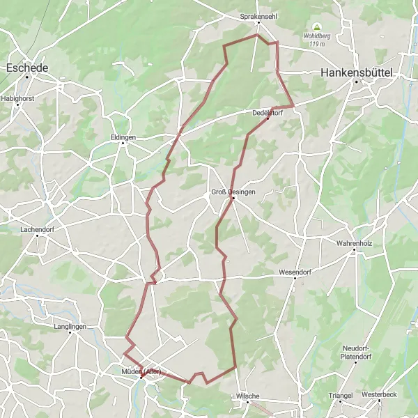 Karten-Miniaturansicht der Radinspiration "Abenteuerliche Gravel-Tour durch die Heide" in Braunschweig, Germany. Erstellt vom Tarmacs.app-Routenplaner für Radtouren