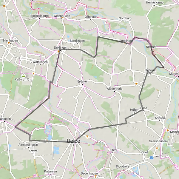 Karten-Miniaturansicht der Radinspiration "Tagesausflug von Müden (Aller) nach Langlingen" in Braunschweig, Germany. Erstellt vom Tarmacs.app-Routenplaner für Radtouren