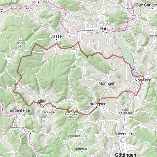 Map miniature of "Hardegsen and Back" cycling inspiration in Braunschweig, Germany. Generated by Tarmacs.app cycling route planner