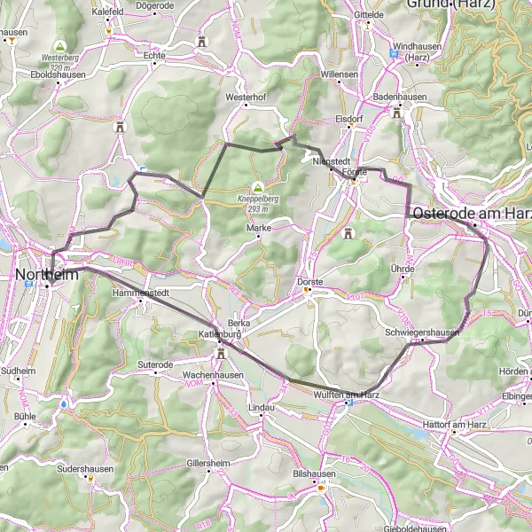 Map miniature of "Hidden Gems of Northeim" cycling inspiration in Braunschweig, Germany. Generated by Tarmacs.app cycling route planner