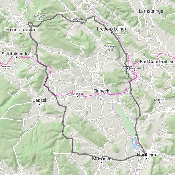 Karten-Miniaturansicht der Radinspiration "Durch die Natur um Northeim" in Braunschweig, Germany. Erstellt vom Tarmacs.app-Routenplaner für Radtouren