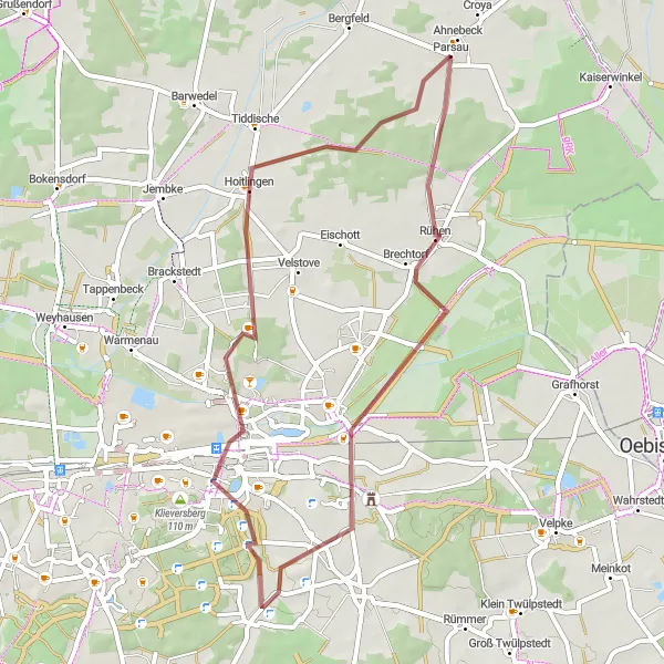 Karten-Miniaturansicht der Radinspiration "Schottertour Rühen-Hoitlingen" in Braunschweig, Germany. Erstellt vom Tarmacs.app-Routenplaner für Radtouren