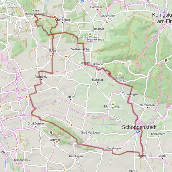 Karten-Miniaturansicht der Radinspiration "Gravel-Abenteuer in der Umgebung von Rautheim" in Braunschweig, Germany. Erstellt vom Tarmacs.app-Routenplaner für Radtouren