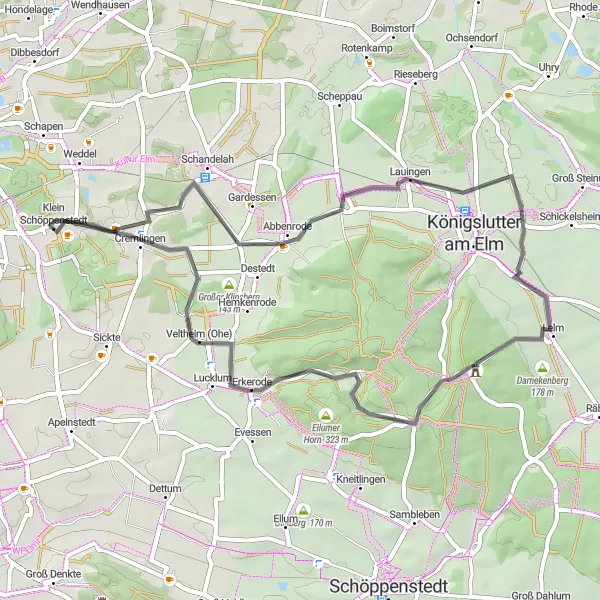 Map miniature of "Countryside Delights" cycling inspiration in Braunschweig, Germany. Generated by Tarmacs.app cycling route planner