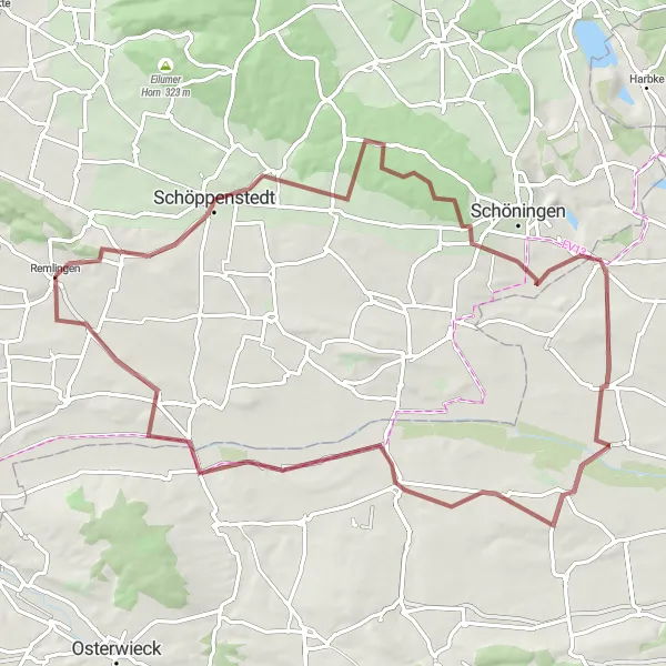 Map miniature of "Hidden Gems and Gravel Delights" cycling inspiration in Braunschweig, Germany. Generated by Tarmacs.app cycling route planner