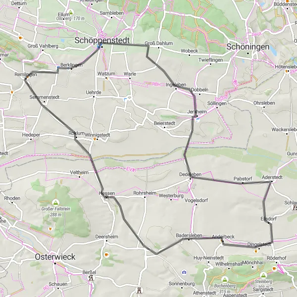 Map miniature of "Braunschweig to Jerxheim Loop" cycling inspiration in Braunschweig, Germany. Generated by Tarmacs.app cycling route planner