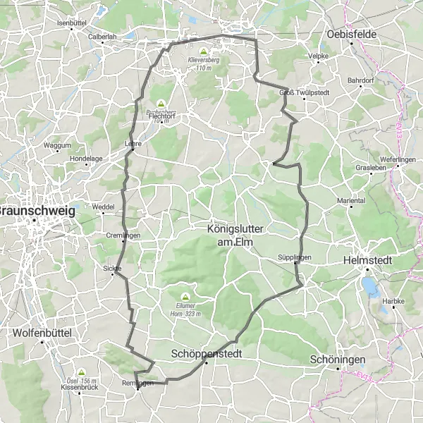 Map miniature of "Braunschweig to Wolfsburg Loop" cycling inspiration in Braunschweig, Germany. Generated by Tarmacs.app cycling route planner
