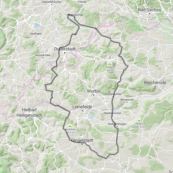 Map miniature of "Road Route: Rhumspringe Adventure" cycling inspiration in Braunschweig, Germany. Generated by Tarmacs.app cycling route planner