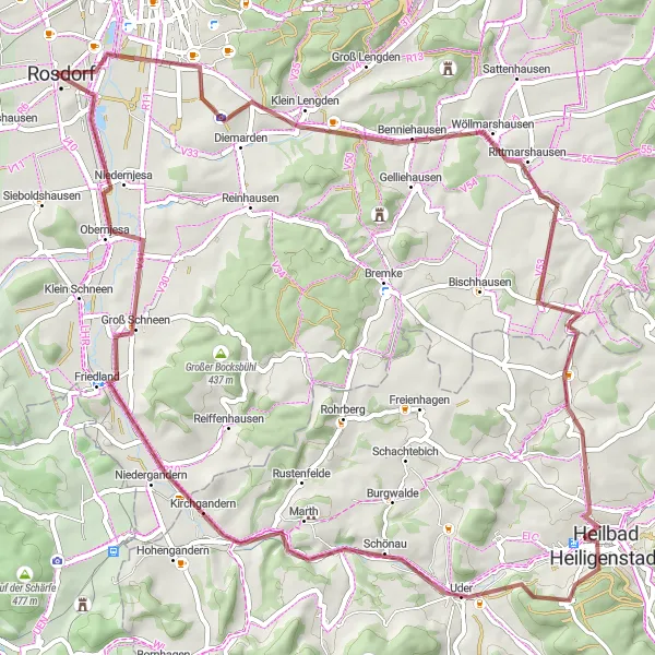Karten-Miniaturansicht der Radinspiration "Rundfahrt durch reizvolles Umland von Rosdorf" in Braunschweig, Germany. Erstellt vom Tarmacs.app-Routenplaner für Radtouren