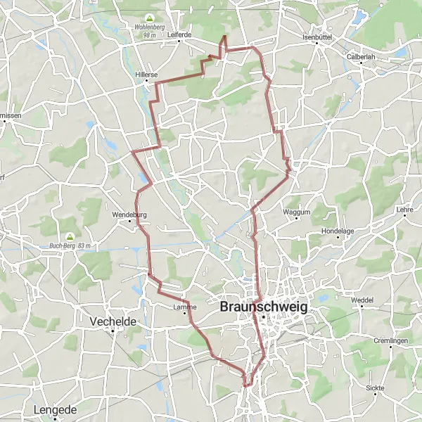 Map miniature of "The Majestic Magathhügel" cycling inspiration in Braunschweig, Germany. Generated by Tarmacs.app cycling route planner