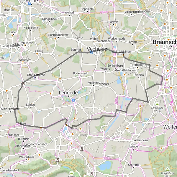 Map miniature of "The Sensational Steinberg Ride" cycling inspiration in Braunschweig, Germany. Generated by Tarmacs.app cycling route planner