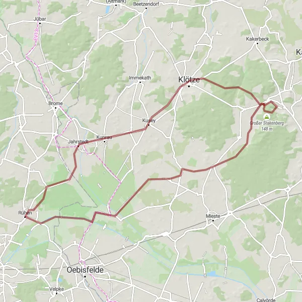Map miniature of "Kunrau to Köckte: Gravel Paradise" cycling inspiration in Braunschweig, Germany. Generated by Tarmacs.app cycling route planner