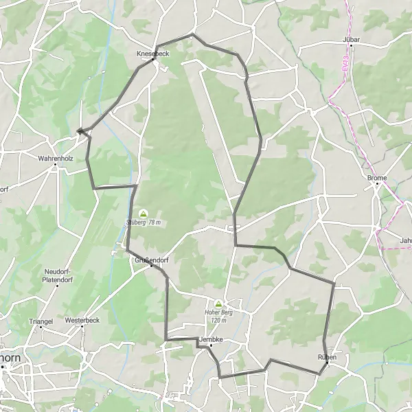 Map miniature of "Rühen Loop: Road Cycling at its Best" cycling inspiration in Braunschweig, Germany. Generated by Tarmacs.app cycling route planner