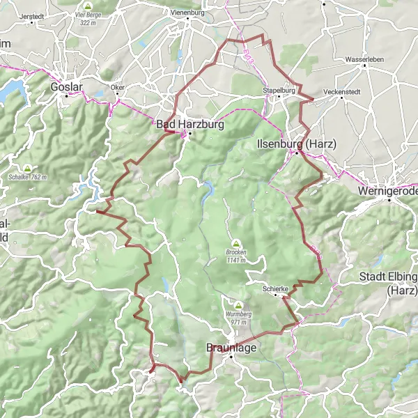 Map miniature of "Harz Legendary Loop" cycling inspiration in Braunschweig, Germany. Generated by Tarmacs.app cycling route planner