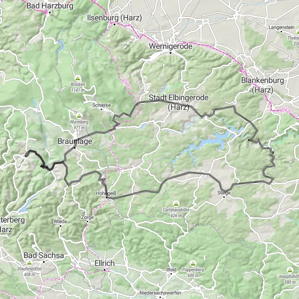 Karten-Miniaturansicht der Radinspiration "Epische Fahrt durch den Harz" in Braunschweig, Germany. Erstellt vom Tarmacs.app-Routenplaner für Radtouren